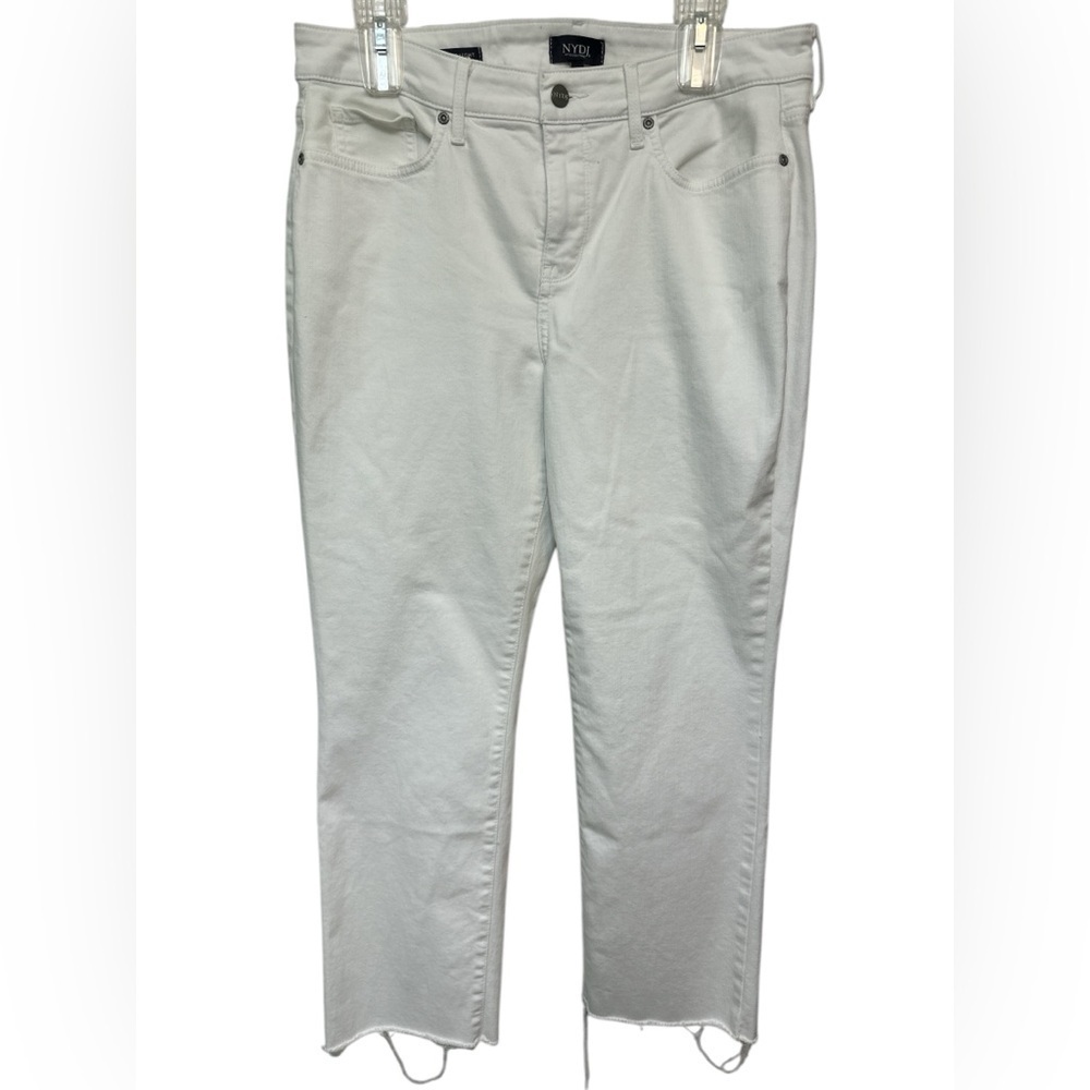 NYDJ Marilyn Straight White Raw Edge Bottom Jeans